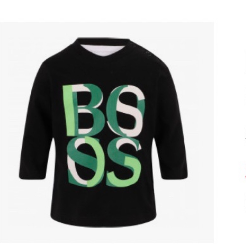 Hugo BOSS Kids Black Tee with Green Logo